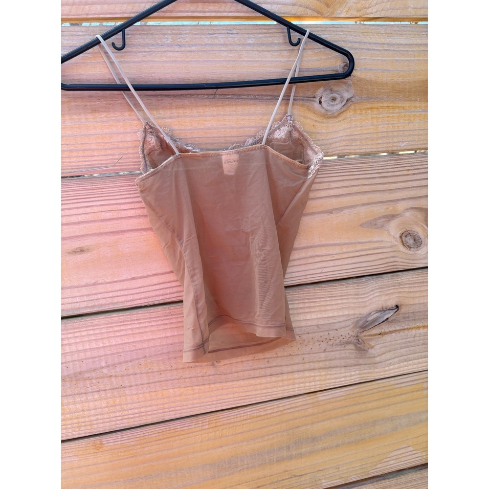 Calvin Klein Sheer Mesh Lace Trim Camisole Nude Tan Small Sleeveless Slim Fit - Picture 7 of 7